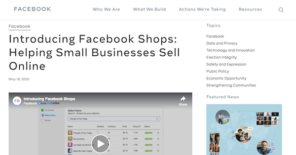 Global｜FacebookとInstagramでオンラインストアを無料開設できるサービス「Facebook Shops」がスタート