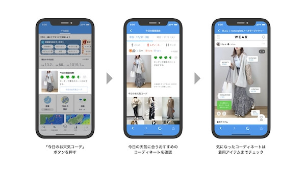 「Yahoo!天気」アプリがZOZOの「WEAR」とコラボ　天気に合わせた服装を毎日提案